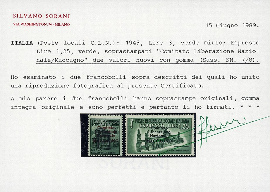 Maccagno, Soprastampati serie completa (1/8), 1945, gomma originale integra