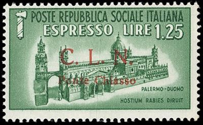 Ponte Chiasso, 1945 - 1,25 lire soprastampato (14a), gomma integra, unico esemplare con varietà
