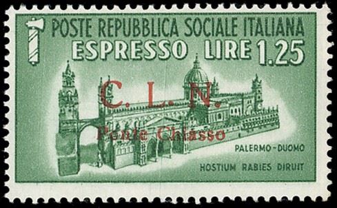 PONTE CHIASSO ESPRESSI 1945 - 1,25 lire soprastampato, punto piccolo dopo C (14a), gomma integra, perfetto. Dei soli 50 esemplari noti, si tratta dell'unico esemplare esistente con questa varietà. Rarità del settore! Cert. Oro Raybaudi.