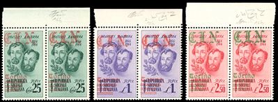Fratelli Bandiera, Serie completa di francobolli Torino 1945, coppie orizzontali con soprastampa ...