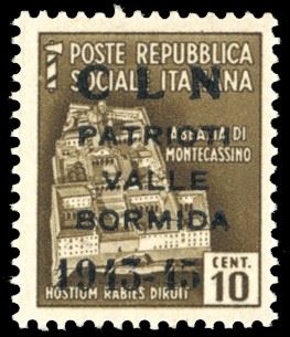 VALLE BORMIDA 1945 - 10 cent. Monumenti Distrutti, soprastampato, non emesso (8), gomma originale integra, perfetto. Raro, tiratura 200 esemplari. Mondolfo, cert. Ferrario.  - Asta Filatelia - Cambi Casa d'Aste