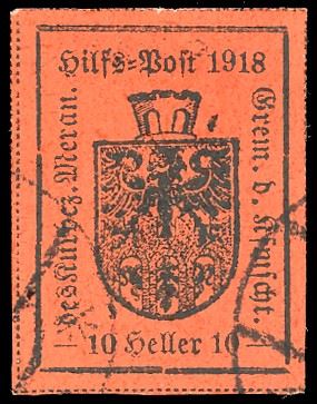 MERANO 1918 - 10 h. rosso mattone, errore KFMSCHT (8B), usato, perfetto, molto fresco. Cert. Ferrario.  - Asta Filatelia - Cambi Casa d'Aste