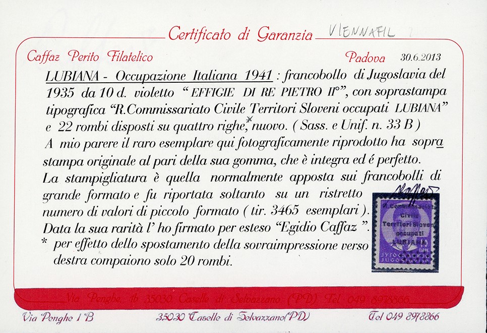 Francobollo, Lubiana 1941 - 10 d. soprastampato di tipo 'b' (33B)