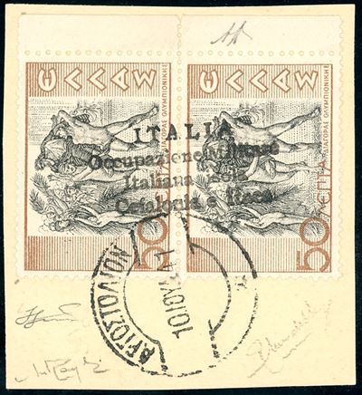 Cefalonia e Itaca, Emissioni di Argostoli 1941 - Francobollo 50 l. + 50 l. Mitologica, soprastamp...