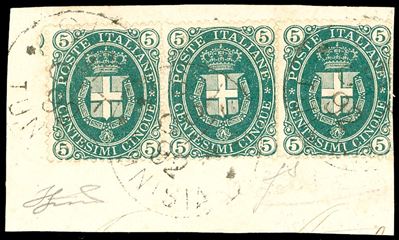 Francobollo, La Goletta 1889 - 5 cent., coppia e singolo, con annullo raro 'Goletta (Tunisia)'