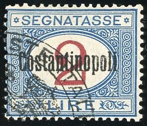 COSTANTINOPOLI SEGNATASSE 1922 - 2 lire (5), gomma originale integra, perfetto. A.Diena, cert. Ferrario.
