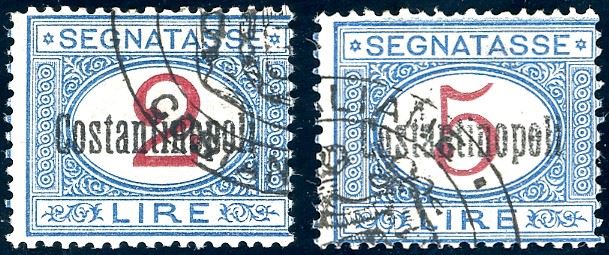 COSTANTINOPOLI SEGNATASSE 1922 - 2 lire e 5 lire (5/6), gomma originale, perfetti. A.Diena, Ferrario.  - Auction Philately - Cambi Casa d'Aste