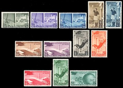 Mondiali di Calcio 1934, Serie Completa di Francobolli (46/50+A), Gomma Originale Integra