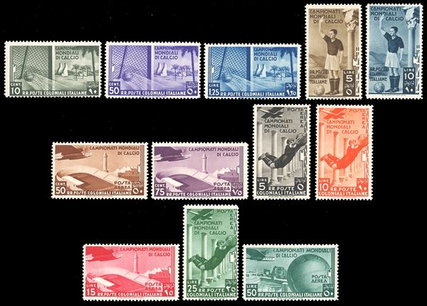 1934 - Mondiali di Calcio, serie completa (46/50+A), nuovi, gomma originale integra, perfetti. Cert. Ferrario.