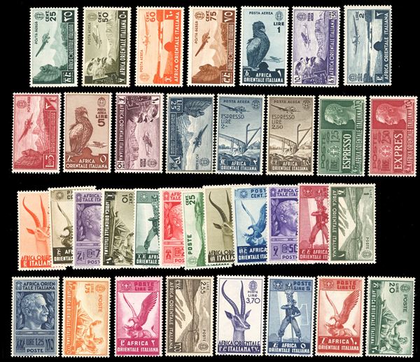 1938 - Soggetti vari, serie completa di 35 valori (1/20+A+E), nuovi, gomma originale integra, perfetti. Ottima qualità.