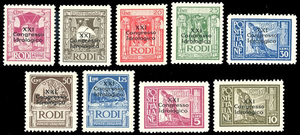1930 - Soprastampati "XXI Congresso Idrologico", serie completa (12/20), nuovi, gomma originale integra, perfetti. Alti valori cert. Ferrario.