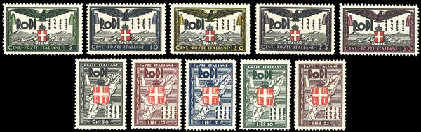 1932 - Ventennale Occupazione, serie completa (65/74), nuovi, gomma originale integra, perfetti. Alti valori Ferrario.