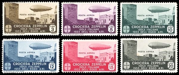 POSTA AEREA 1933 - Zeppelin, serie completa (A22/A27), nuovi, gomma originale integra, perfetti. Ottima qualità. Cert. Ferrario.