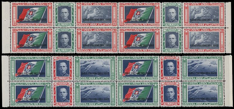 POSTA AEREA 1933 - Trittici Crociera Nord Atlantica (28/29), blocchi di quattro, bordo di foglio, nuovi, gomma originale integra, perfetti. Molto belli. G.Bolaffi, cert. Ferrario.  - Asta Filatelia - Cambi Casa d'Aste