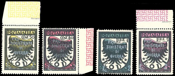 OCCUPAZIONE TEDESCA EGEO POSTA AEREA 1944 - Soprastampati, Pro Sinistrati di guerra (A56/A59), nuovo, gomma originale integra, perfetta. Ferrario.