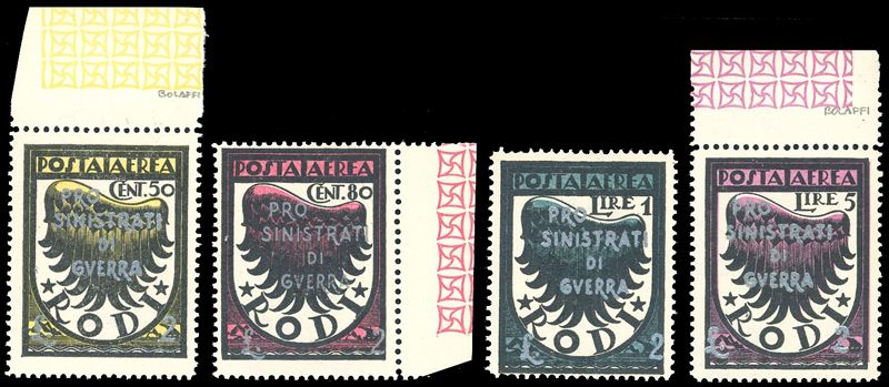 OCCUPAZIONE TEDESCA EGEO POSTA AEREA 1944 - Soprastampati, Pro Sinistrati di guerra (A56/A59), nuovo, gomma originale integra, perfetta. Ferrario.  - Auction Philately - Cambi Casa d'Aste