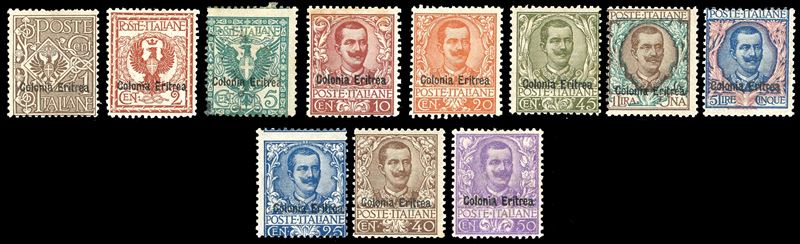 1903 - Floreale soprastampati, serie completa (19/29), nuovi, gomma originale, perfetti. Il n. 21 è usato.  - Asta Filatelia - Cambi Casa d'Aste