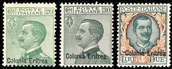 1925 - Soprastampati, serie completa (93/95), nuovi, gomma originale integra, perfetti. Ferrario.