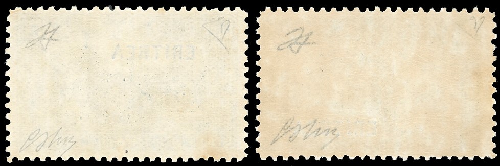 Milizia, I emissione, 1927 - 1,25 lire + 60 cent. e 5 lire + 2,50 lire, colori invertiti, non eme...