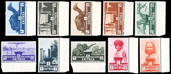 1933 - Soggetti africani, serie completa (203/212), nuovi, tutti bordo di foglio, gomma originale integra, perfetti. Molto belli.