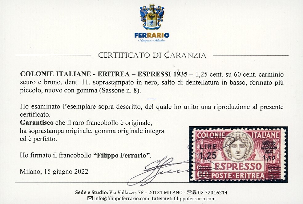 Espressi, 1,25 lire su 60 cent. con soprastampa nera, 1935