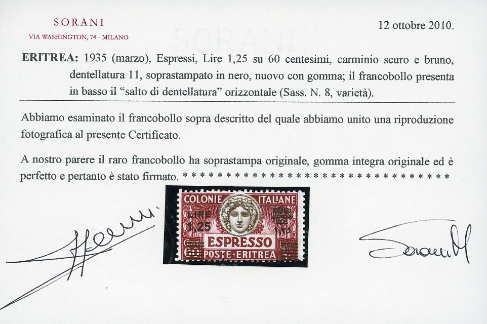 Espressi, 1,25 lire su 60 cent. con soprastampa nera, 1935