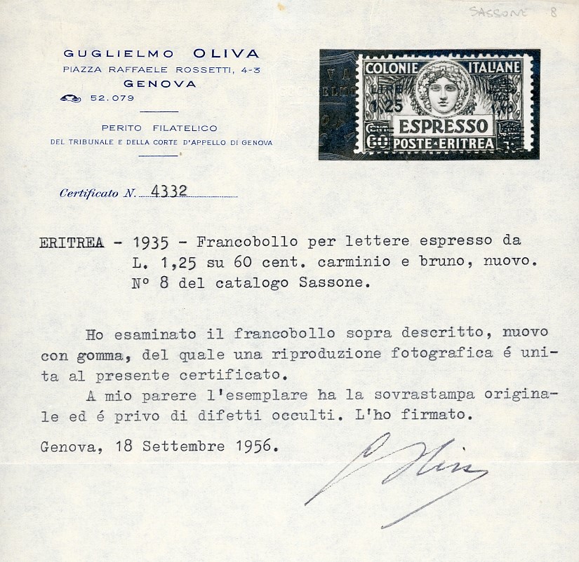 Espressi, 1,25 lire su 60 cent. con soprastampa nera, 1935