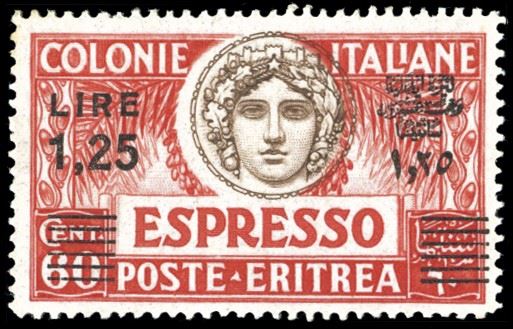 ESPRESSI 1935 - 1,25 lire su 60 cent., dent. 13 1/2, soprastampa nera (10), ben centrato, gomma originale, leggera traccia di linguella, perfetto e molto fresco. Ferrario.  - Asta Filatelia - Cambi Casa d'Aste