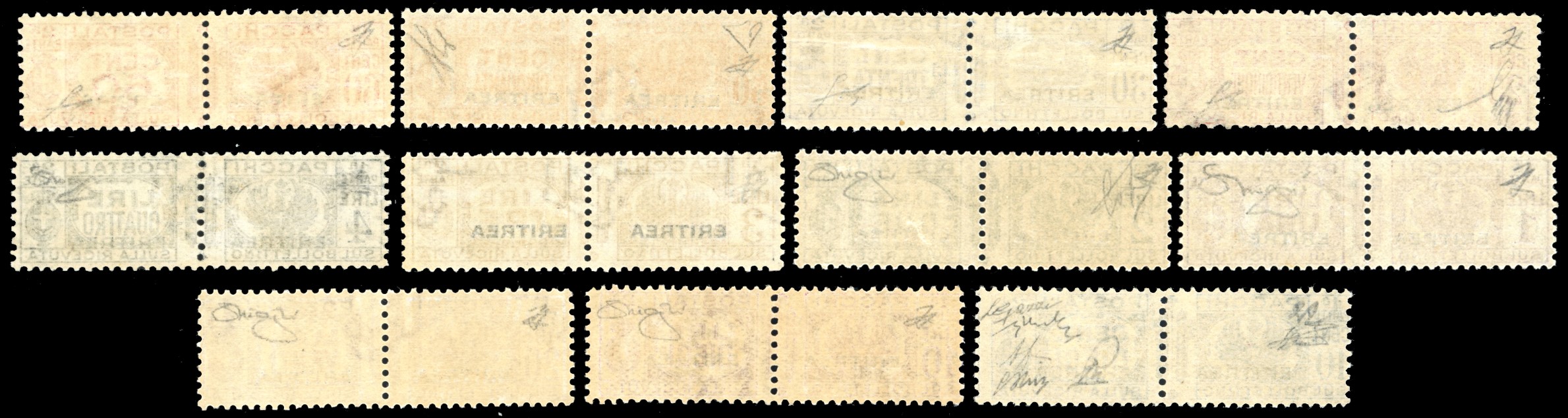 Fascio al centro, Pacchi postali 1927/37, serie completa (22/32), nuovi, gomma originale integra
