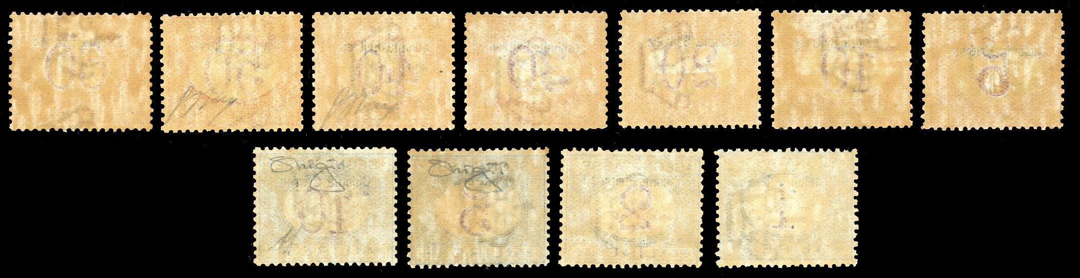 Serie completa di francobolli SEGNATASSE 1903 con raro 10 lire, gomma originale integra