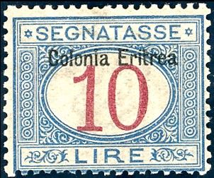 SEGNATASSE 1903 - 10 lire, soprastampato in alto (11), gomma originale integra, perfetto e molto fresco. Raro. A.Diena, Sirotti, cert. Ferrario.