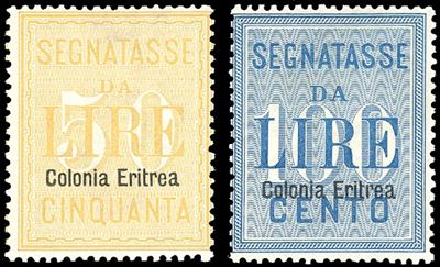 Segnatasse 1903, serie completa di 50 lire e 100 lire soprastampati