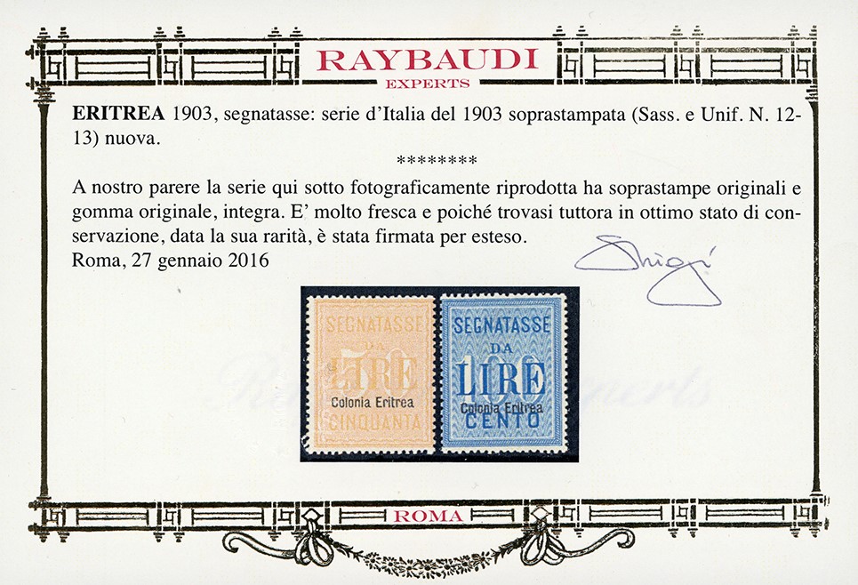 Segnatasse 1903, serie completa di 50 lire e 100 lire soprastampati