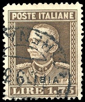 1930 - 1,75 lire Vittorio Emanuele III, dent. 13 3/4 (94), usato, perfetto. Molto raro. A.Diena, cert. Colla e Ferrario.