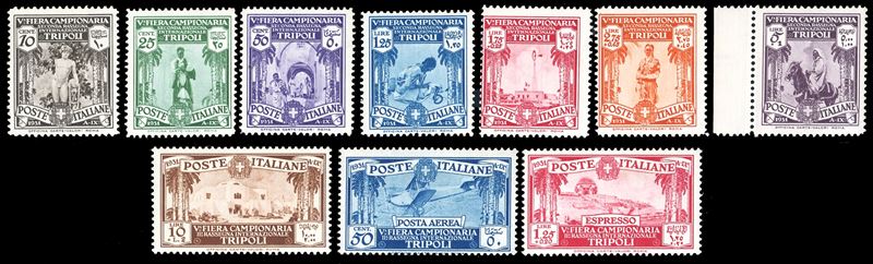 1931 - V Fiera di Tripoli, serie completa (95/102+A+E), nuovi, gomma originale integra, perfetti. Ferrario.  - Asta Filatelia - Cambi Casa d'Aste