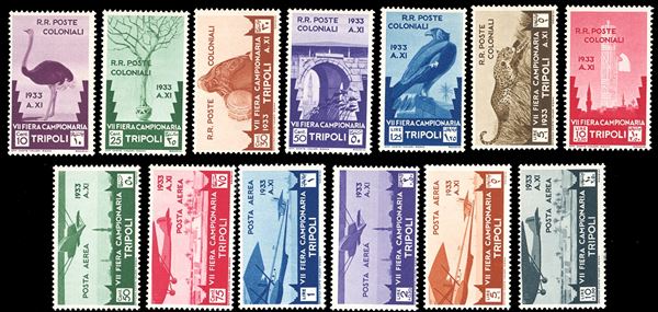 1933 - VII Fiera di Tripoli, serie completa (118/124+A), nuovi, gomma originale integra, perfetti. Ottima qualità. Cert. Ferrario.