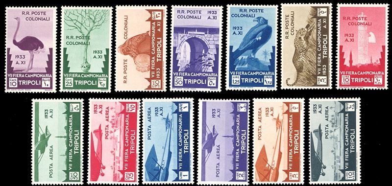 1933 - VII Fiera di Tripoli, serie completa (118/124+A), nuovi, gomma originale integra, perfetti. Ottima qualità. Cert. Ferrario.  - Auction Philately - Cambi Casa d'Aste