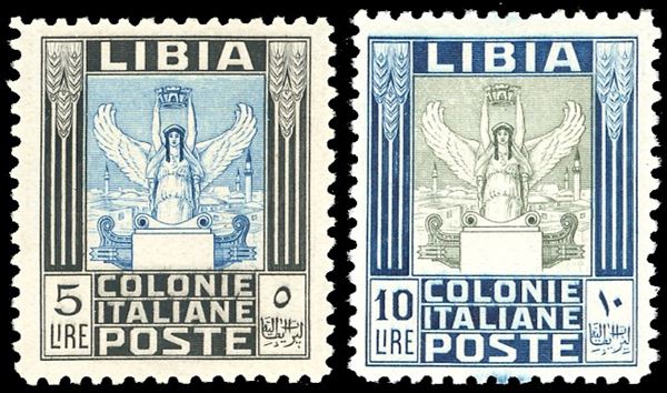 1937 - 5 lire e 10 lire Pittorica, senza filigrana, dent. 11 (144/145), ottima centratura, gomma originale integra, perfetti. Splendidi e rari di questa qualità. A.Diena, cert. Oro Raybaudi e Ferrario.