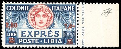 Ferrario, ESPRESSI 1933 - 2,50 su 2 lire azzurro e carminio, soprastampato, dent. 11 (13), bordo ...