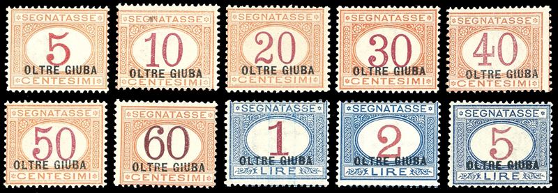 SEGNATASSE 1925 - Soprastampati, serie completa (1/10), gomma originale integra, perfetti. Molto freschi. Chiavarello e cert. Ferrario per gli alti valori.  - Asta Filatelia - Cambi Casa d'Aste