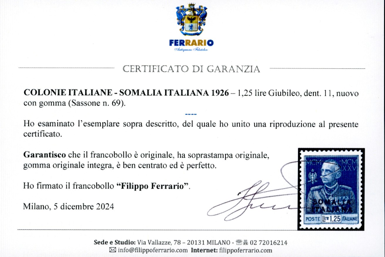 1926, 1,25 lire Giubileo, dentellatura 11, gomma originale integra