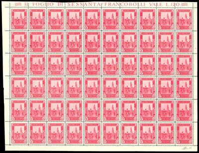 Ferrario, 2 Lire Pittorica del 1936, dent. 14 (225), foglio completo di 60 esemplari