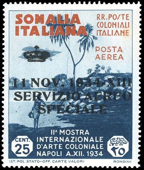 SERVIZIO AEREO 1934 - 25 cent. soprastampato (2), nuovo, gomma originale integra, perfetto. Cert. Ferrario.