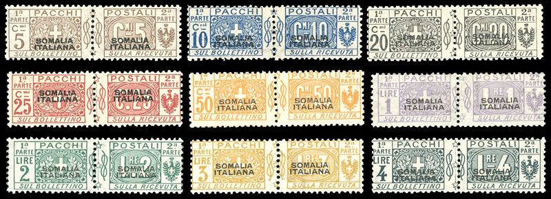 PACCHI POSTALI 1917/19 - Nodo di Savoia, soprastampati in nero, I tipo, serie completa (1/9), nuovi, gomma originale integra, perfetti. Cer. Ferrario.  - Auction Philately - Cambi Casa d'Aste