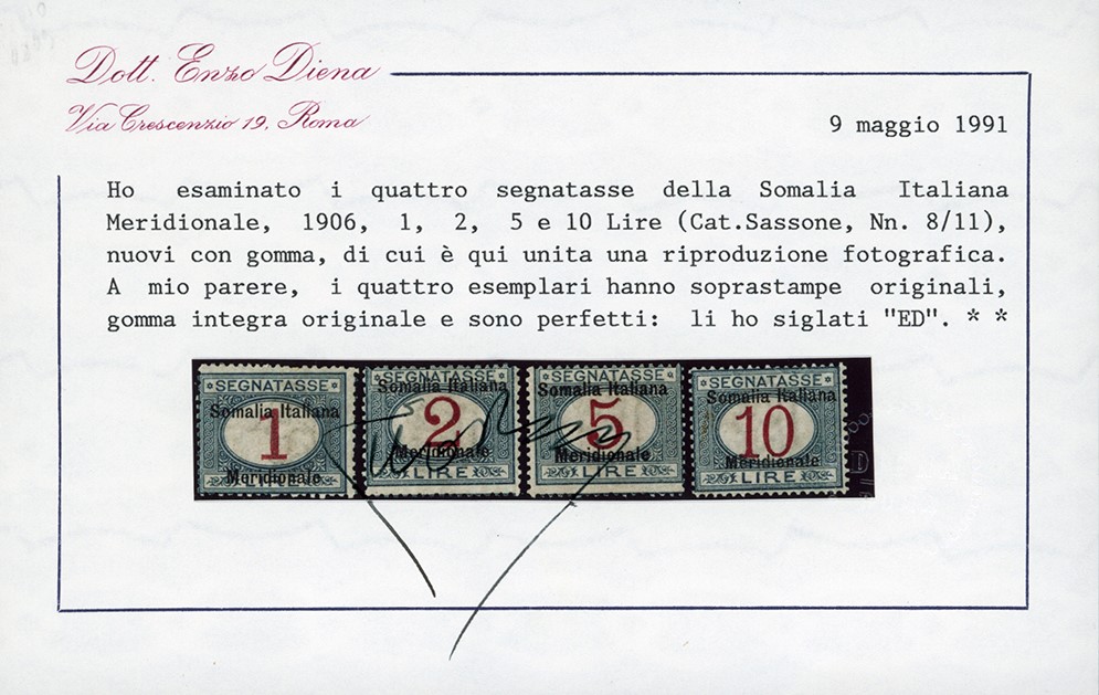 Somalia Italiana Meridionale, Serie Completa di Francobolli Soprastampati 1906, nuovi con gomma o...