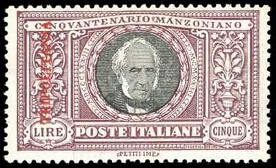 Manzoni, Francobollo da 5 lire del 1924, soprastampato - nuovo con gomma originale