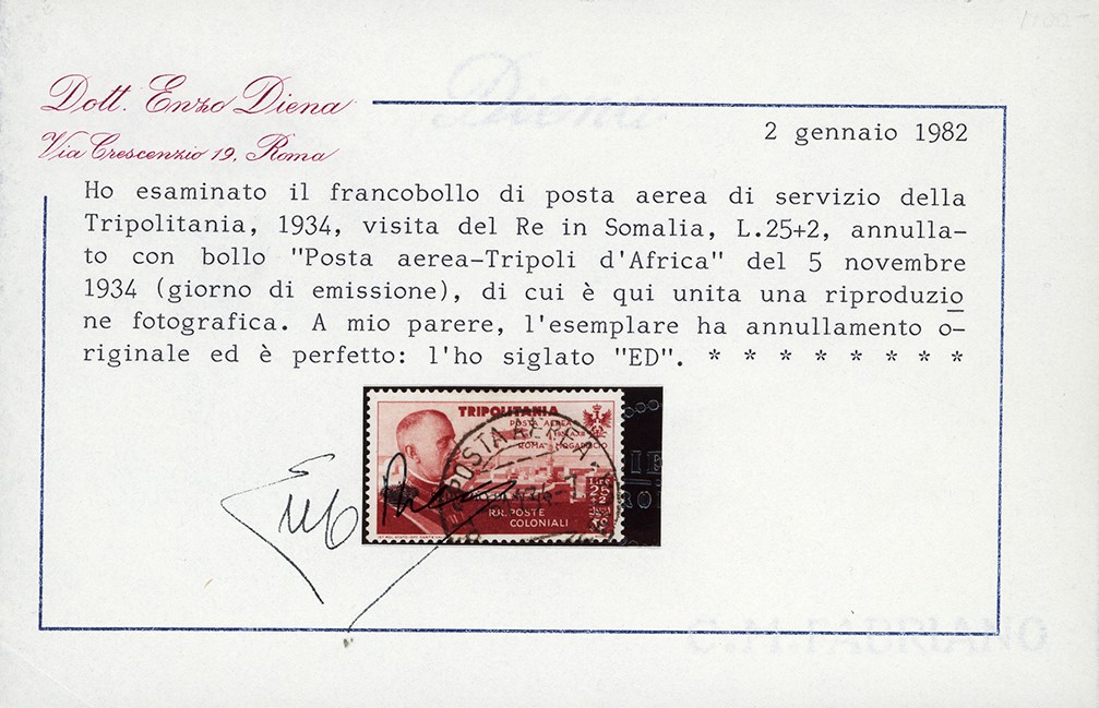 SERVIZIO AEREO, 25 lire + 2 lire Coroncina, emesso il 5/11/1934
