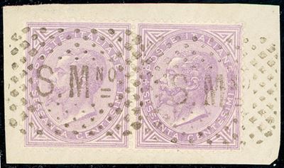De La Rue, 1866 - 60 centesimi, coppia usata con bollo di San Marino
