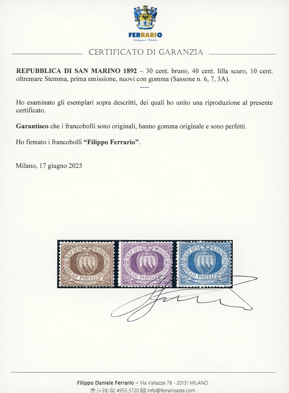 Cifra o Stemma, serie completa e 10 cent. azzurro, 1877/90, gomma originale