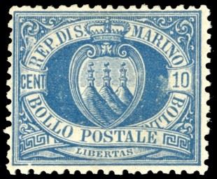 1888 - 10 cent. azzurro Stemma (3A), nuovo, gomma originale integra, perfetto. Splendido per freschezza e centratura. A.Diena, cert. Ferrario.